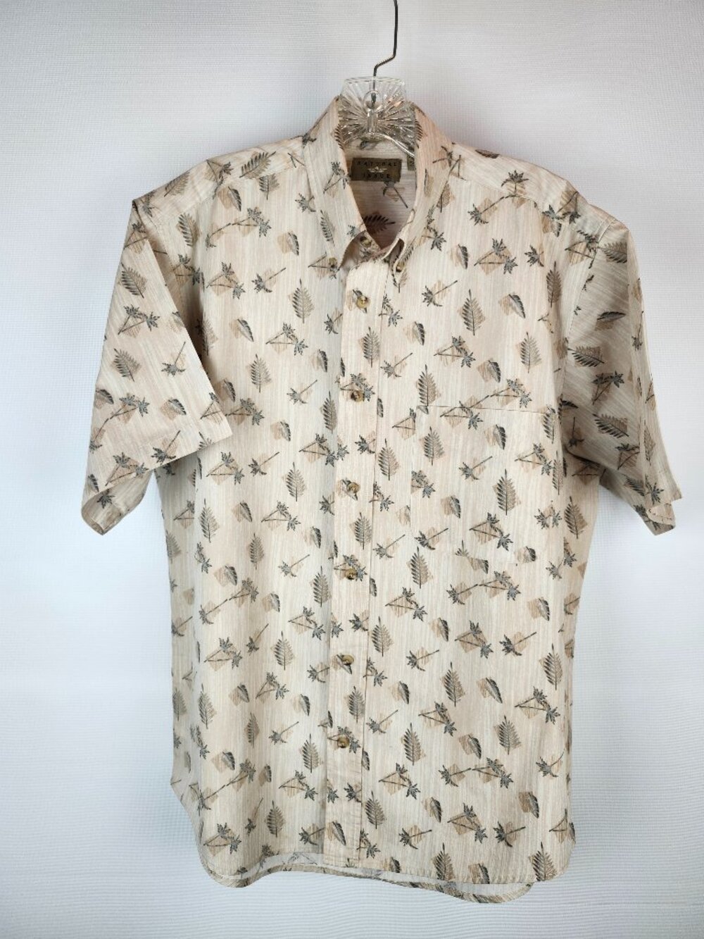 Natural Issue Short Sleeve Hawaiian Style Shirt - Fern Leaf Pattern Size M